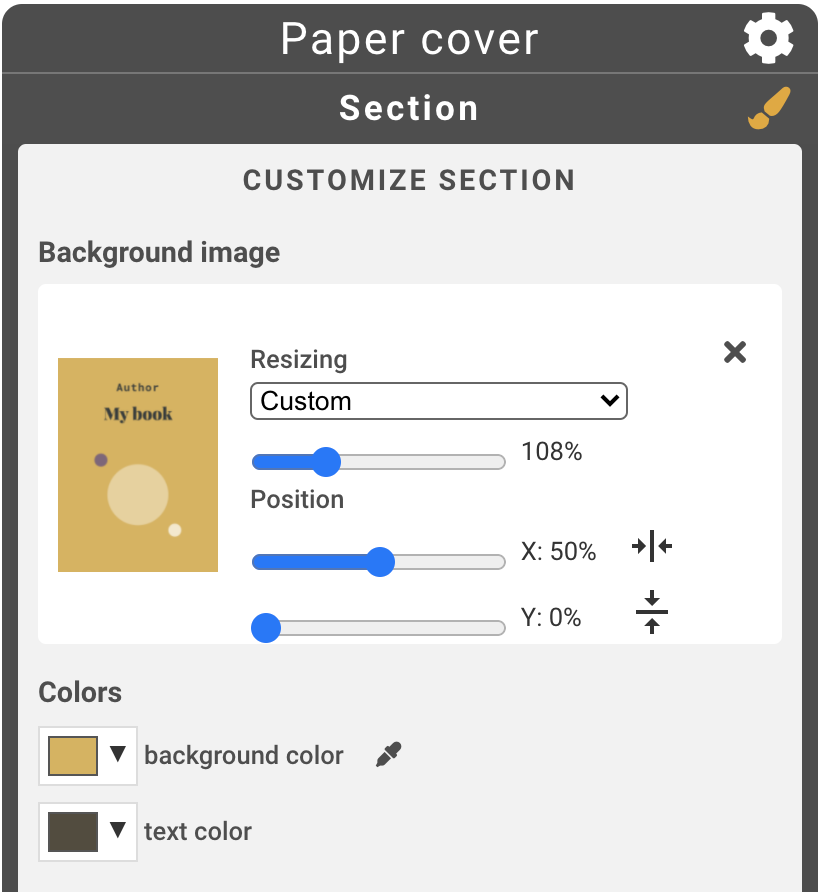 Cover editor settings